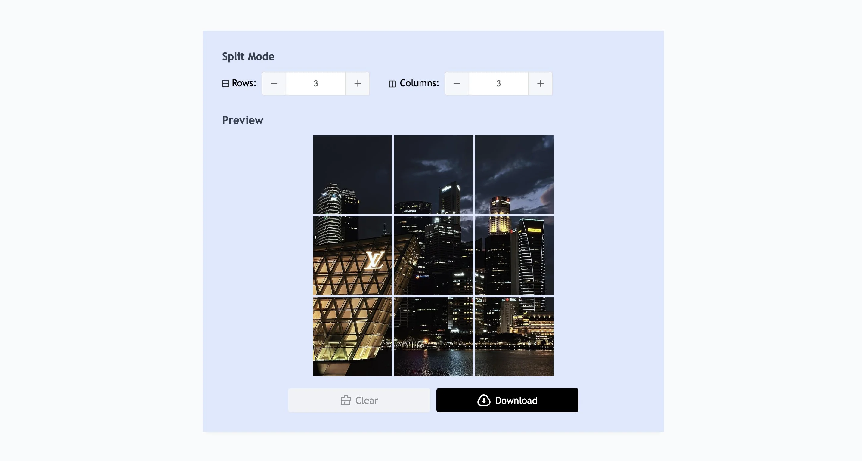 adjust image splitter settings